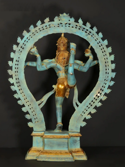 Brassaura® भगवान नटराज ब्रह्मांडीय नृत्य मुद्रा में | दोहरे टोन वाली शुद्ध पीतल की प्रतिमा | ऊंचाई 34.45 इंच और वज़न 29.40 किलोग्राम