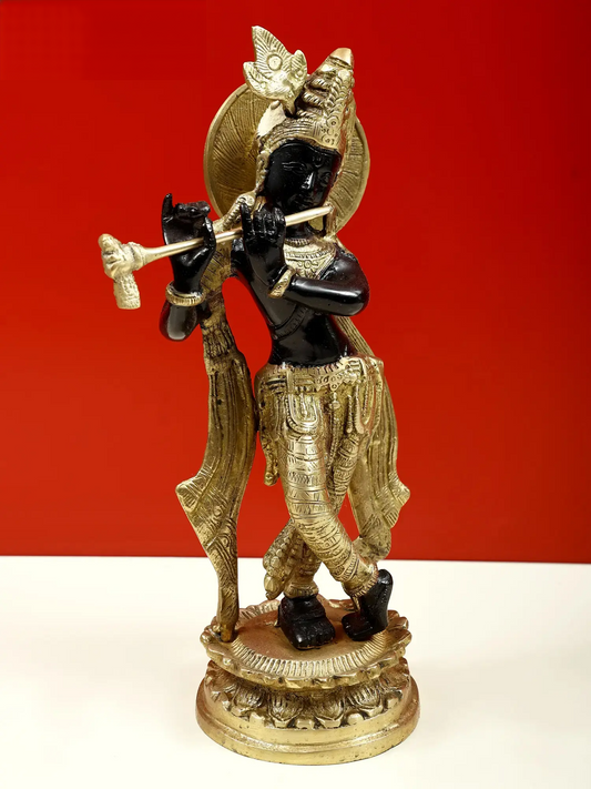 Brassaura® Brass Krishna Statue | Height 11 Inches & Weight 1.98 kg