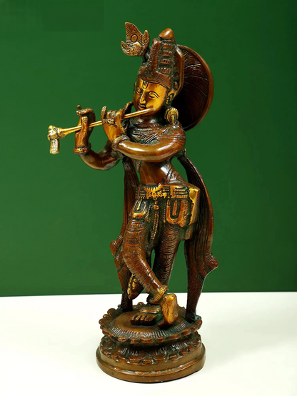 Brassaura® Brass Krishna Statue | Height 11 Inches & Weight 1.98 kg