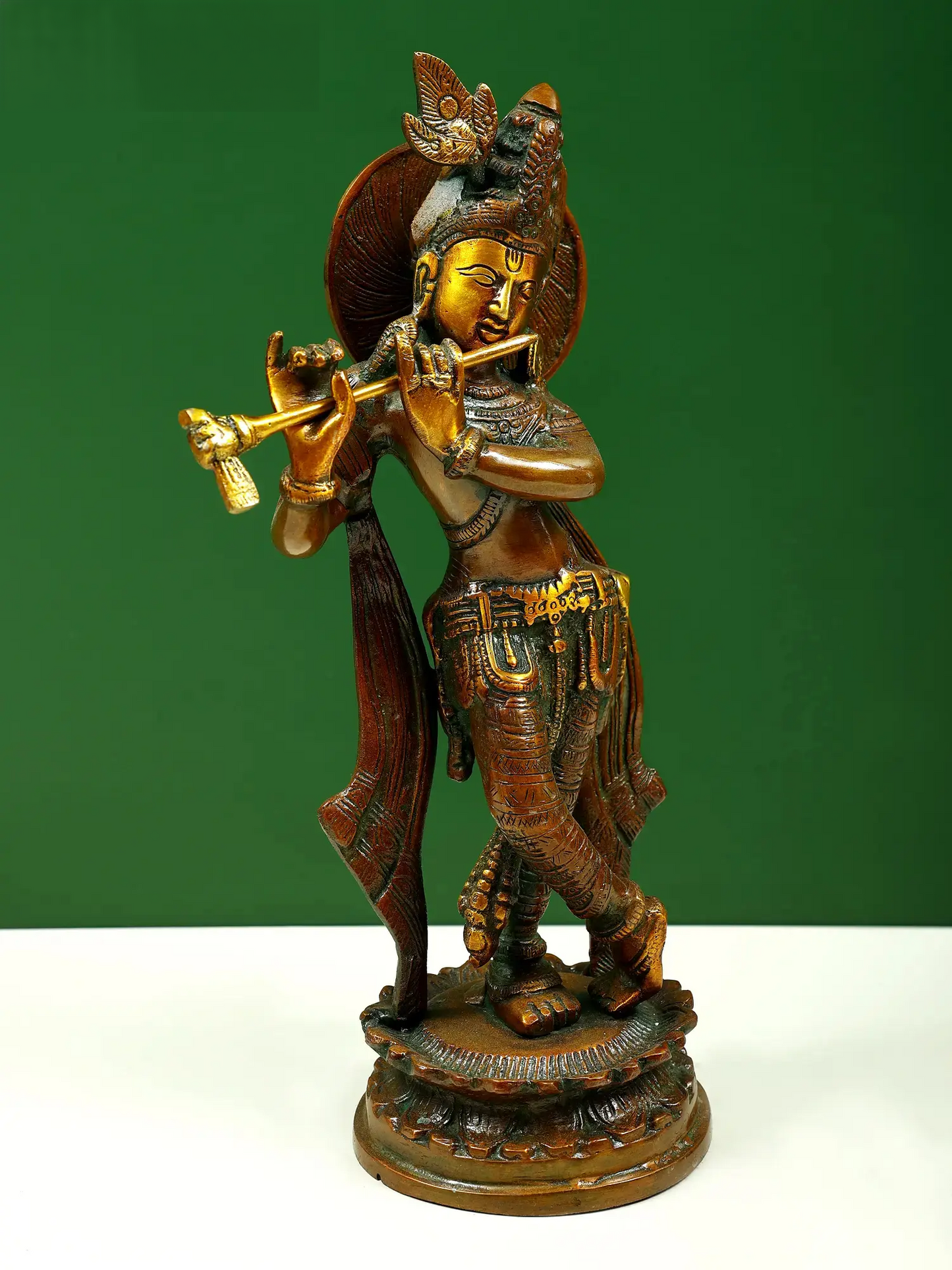 Brassaura® Brass Krishna Statue with Inlay Work | Height 11.02 Inches & Weight 1.98 kg