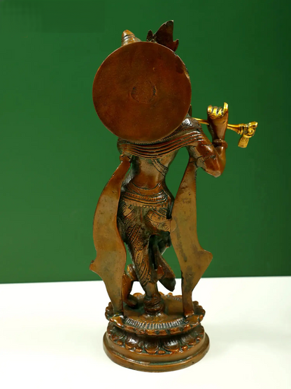 Brassaura® Brass Krishna Statue with Inlay Work | Height 11.02 Inches & Weight 1.98 kg