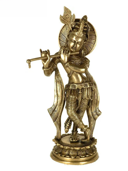 Brassaura® Brass Krishna Statue with Inlay Work | Height 11.02 Inches & Weight 1.98 kg