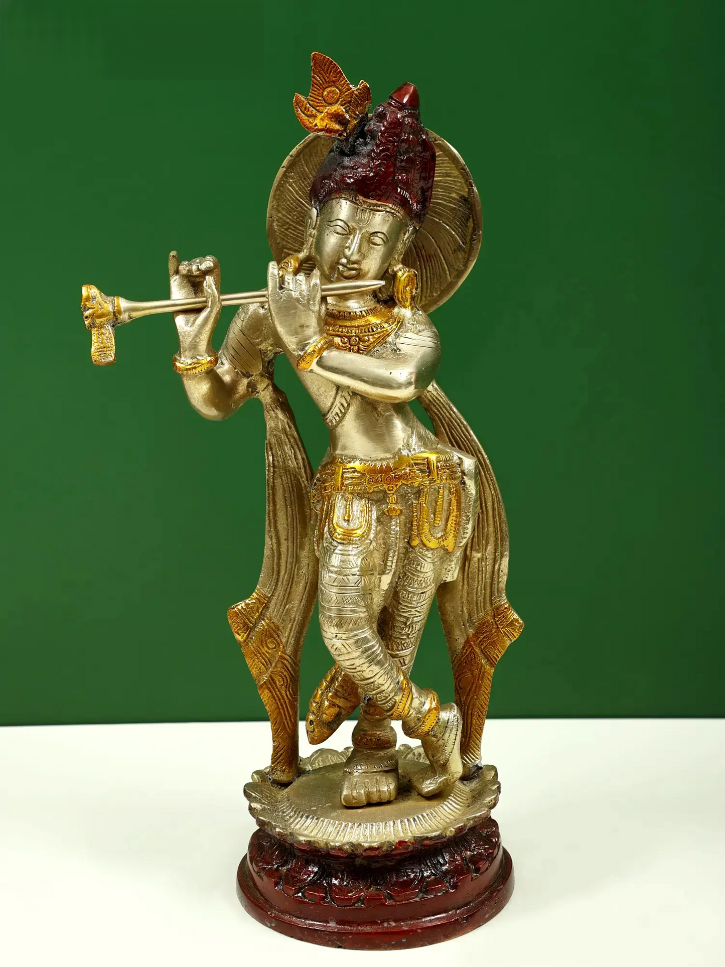 Brassaura® Brass Krishna Statue with Inlay Work | Height 11.02 Inches & Weight 1.98 kg