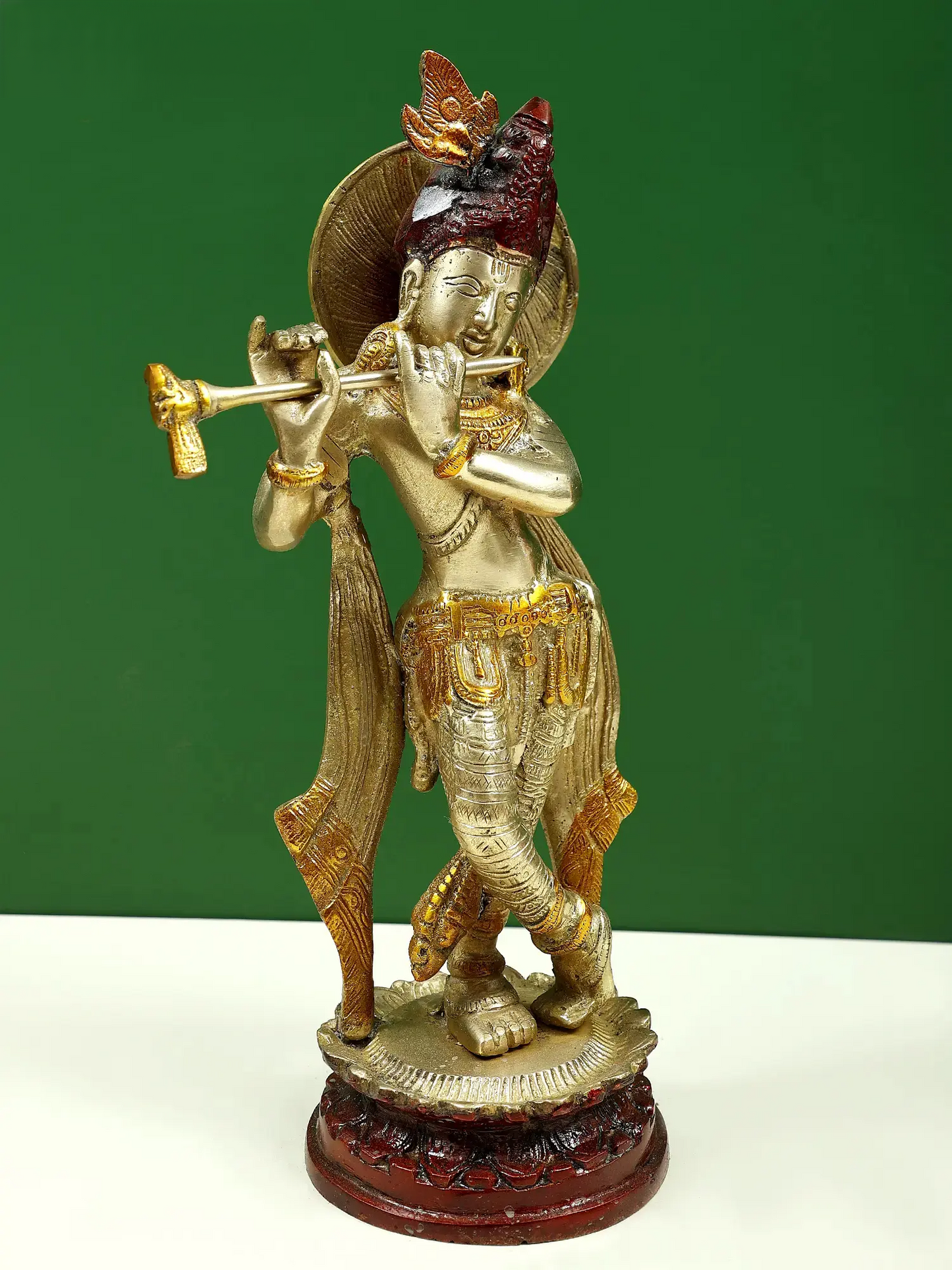 Brassaura® Brass Krishna Statue with Inlay Work | Height 11.02 Inches & Weight 1.98 kg