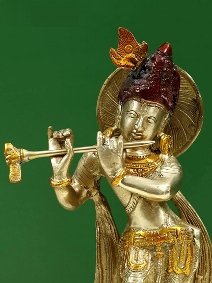 Brassaura® Brass Krishna Statue with Inlay Work | Height 11.02 Inches & Weight 1.98 kg