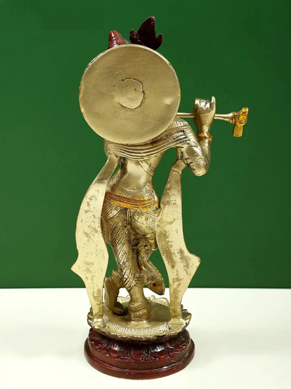 Brassaura® Brass Krishna Statue with Inlay Work | Height 11.02 Inches & Weight 1.98 kg