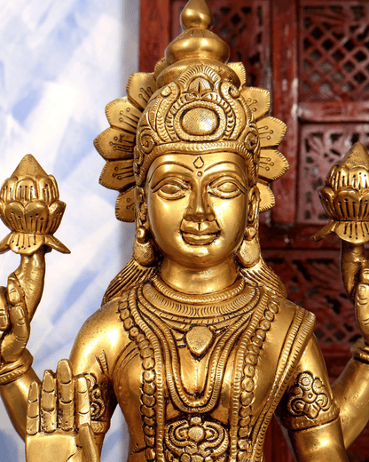 ब्रासोरा® वृंदावन वेणुगोपाल कृष्ण पीतल की प्रतिमा मोर के साथ | एंटीक नीला और सुनहरा रंग | ऊँचाई 20 इंच