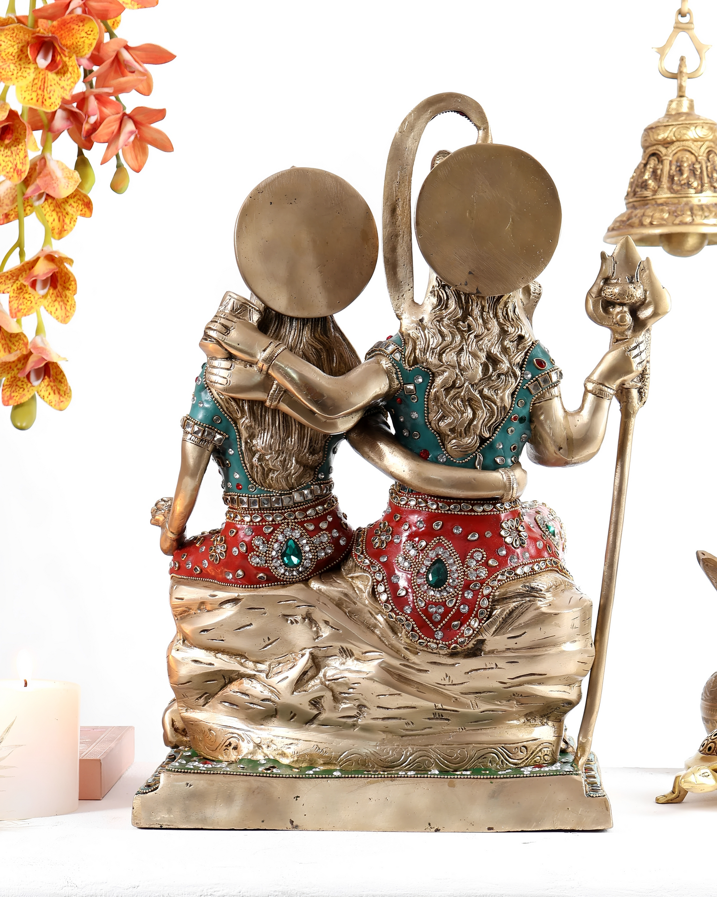 Brassaura® Brass Shiva Parvati Sitting on Kailash with Nandi & Lion Statue | Traditional Divine Brass Sculpture | Sacred Brass Idol for Home Temple, Spiritual Décor & Gifting | 18 Inches | 15 Kg