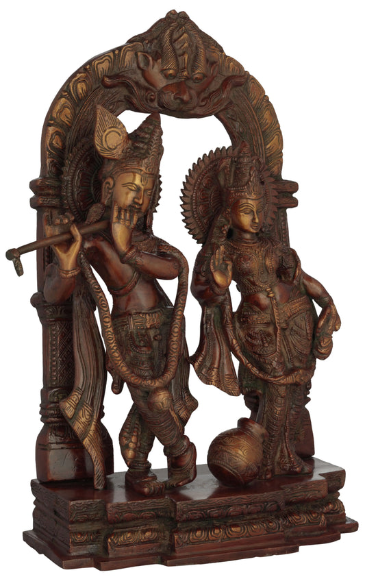 Brassaura® Brass Radha Krishna Statue | Height 14.37 Inches & Weight 7.20 kg