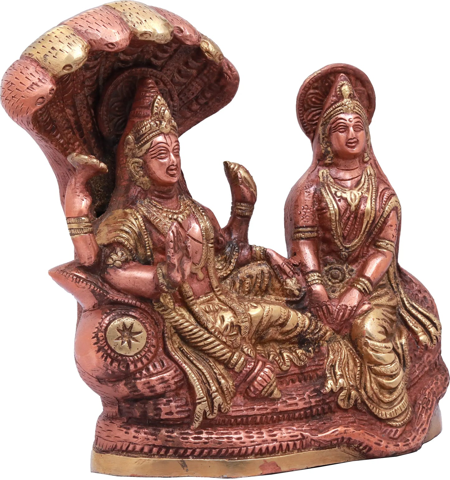 Brassaura® Vishnu Lakshmi Sheshnaag Seated Brass Sculpture | Brass | Height 8.7 Inches & Weight 3.30 kgs