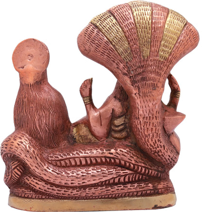 Brassaura® Vishnu Lakshmi Sheshnaag Seated Brass Sculpture | Brass | Height 8.7 Inches & Weight 3.30 kgs