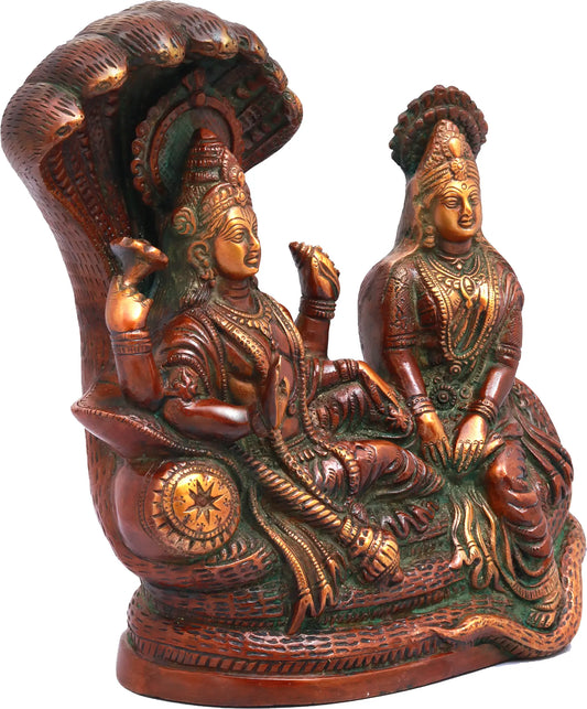 Brassaura® Vishnu Lakshmi Sheshnaag Seated Brass Sculpture | Brass | Height 8.7 Inches & Weight 3.30 kgs