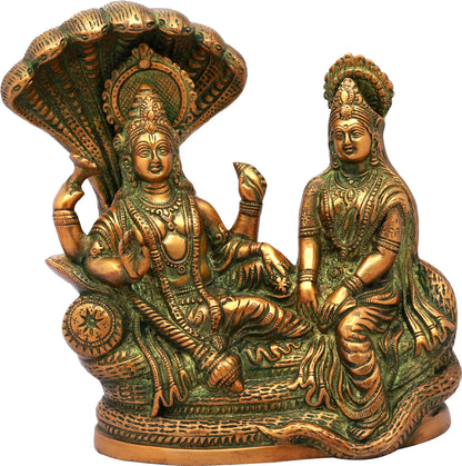 Brassaura® Vishnu Lakshmi Sheshnaag Seated Brass Sculpture | Brass | Height 8.7 Inches & Weight 3.30 kgs