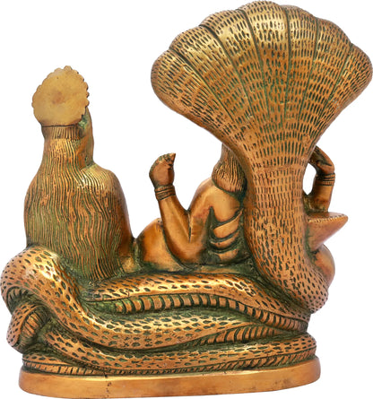 Brassaura® Vishnu Lakshmi Sheshnaag Seated Brass Sculpture | Brass | Height 8.7 Inches & Weight 3.30 kgs