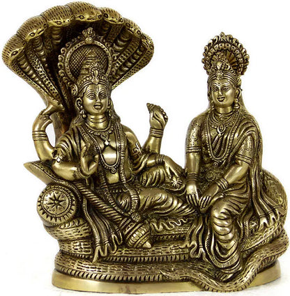 Brassaura® Vishnu Lakshmi Sheshnaag Seated Brass Sculpture | Brass | Height 8.7 Inches & Weight 3.30 kgs