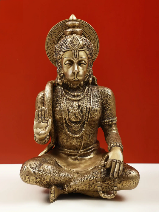 Brassaura® Lord Hanuman in Abhaya Mudra | Brass Sculpture | Height 11 Inches & Weight 4.80 kgs