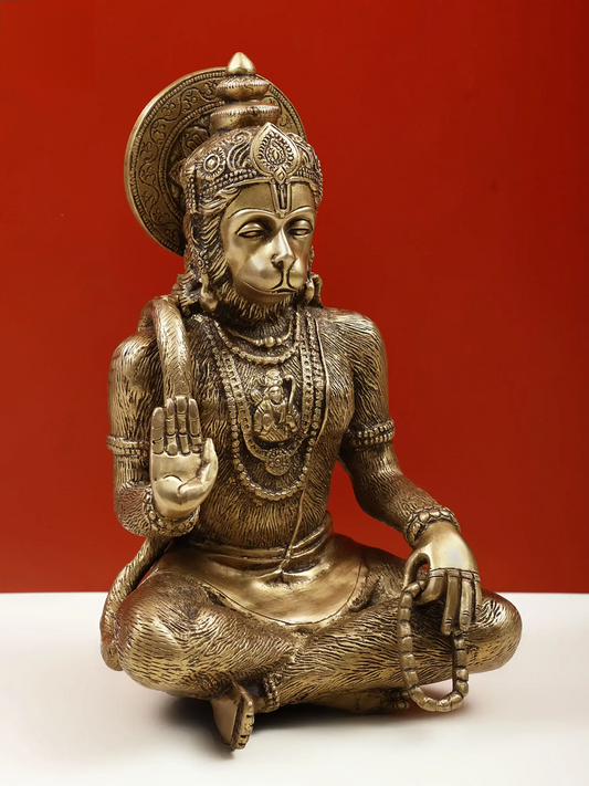 Brassaura® Lord Hanuman in Abhaya Mudra | Brass Sculpture | Height 11 Inches & Weight 4.80 kgs