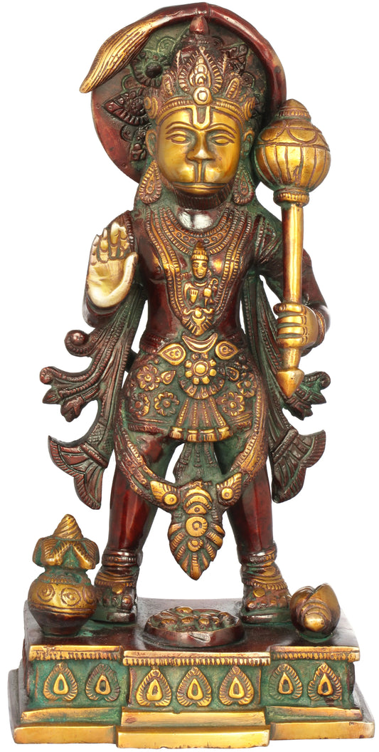ब्रासौर® पंचमुखी हनुमान आइडल | एंटीक फ़िनिश के साथ पीतल की मूर्ति | ऊँचाई 10 इंच और वज़न 2.5 किलोग्राम