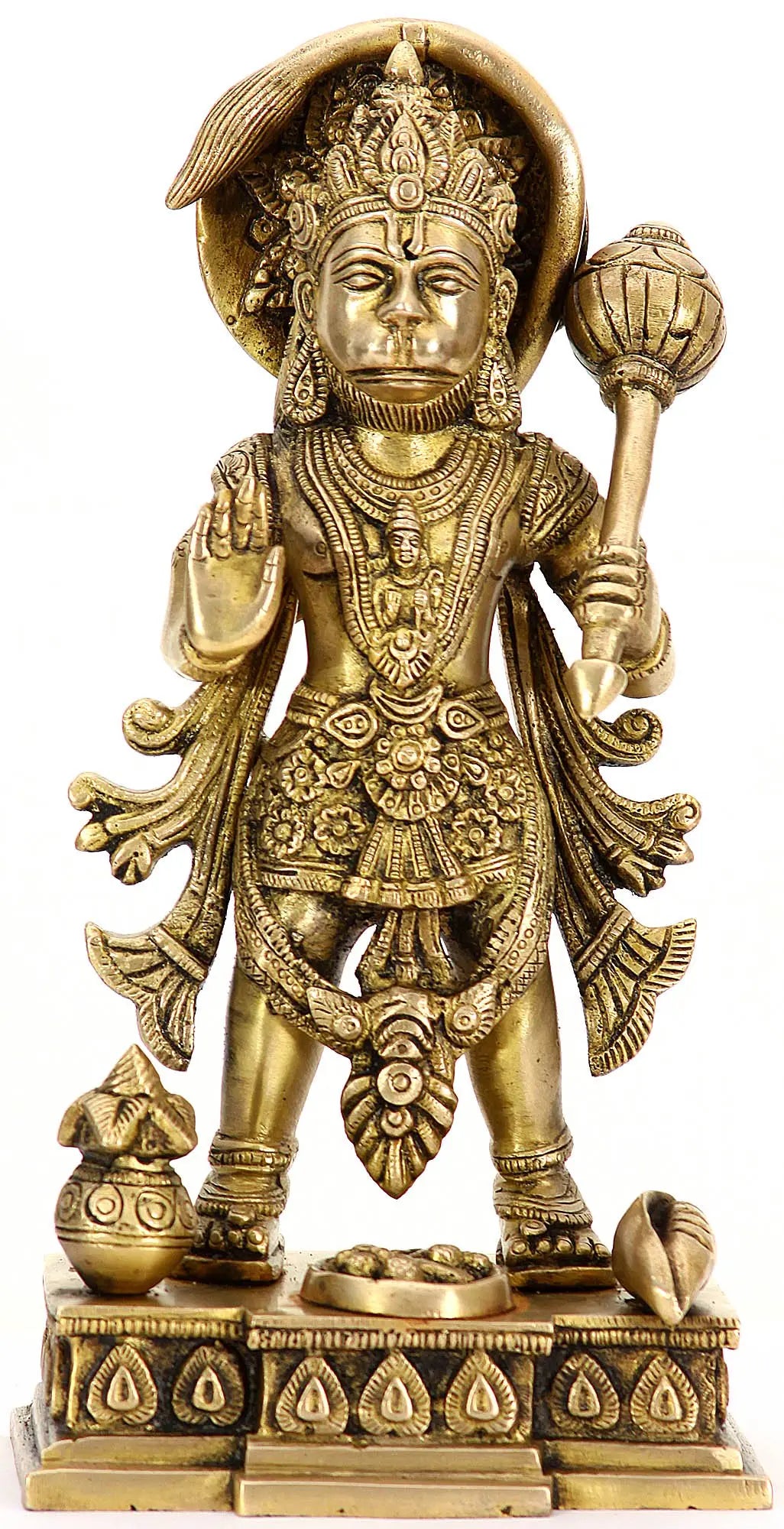 Brassaura® Standing Hanuman with Gada | Natural Brass Finish | Height 10 Inches & Weight 2.50 kgs