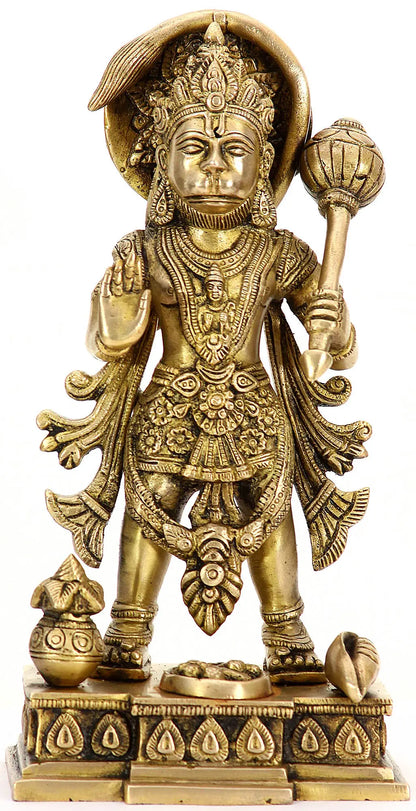 Brassaura® Standing Hanuman with Gada | Natural Brass Finish | Height 10 Inches & Weight 2.50 kgs