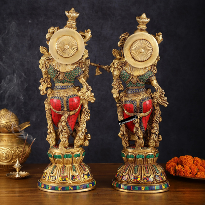 Brassaura™ Brass Radha Krishna Statue Pair – Height 21 Inches & Weight 18 Kgs | Handcrafted Devotional Idol
