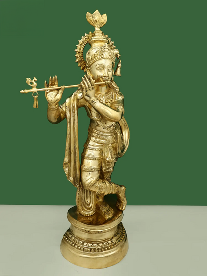 Brassaura® Brass Krishna Statue | Height 36 Inches & Weight 22.10 kg