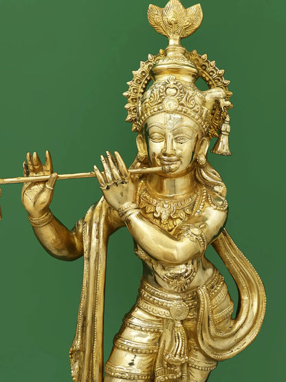 Brassaura® Brass Krishna Statue | Height 36 Inches & Weight 22.10 kg