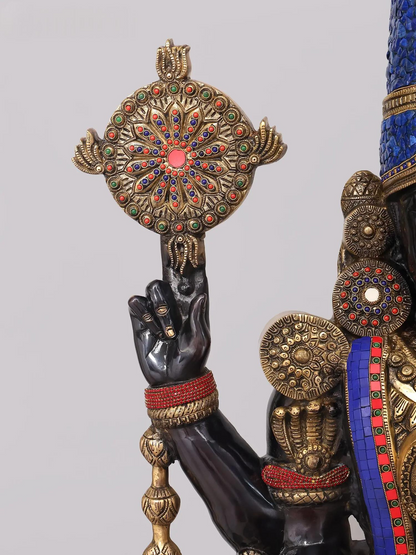 Brassaura® Tirupati Balaji Standing Idol with Black & Gold Colour and Colourful Stone Finish | Pure Superfine Brass Handcrafted Murti | Brass Statue for Home Temple, Pooja Room | Height 67 Inches | Weight 104 Kgs