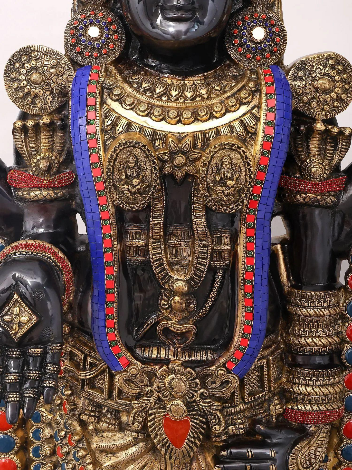 Brassaura® Tirupati Balaji Standing Idol with Black & Gold Colour and Colourful Stone Finish | Pure Superfine Brass Handcrafted Murti | Brass Statue for Home Temple, Pooja Room | Height 67 Inches | Weight 104 Kgs