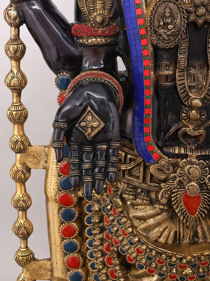 Brassaura® Tirupati Balaji Standing Idol with Black & Gold Colour and Colourful Stone Finish | Pure Superfine Brass Handcrafted Murti | Brass Statue for Home Temple, Pooja Room | Height 67 Inches | Weight 104 Kgs
