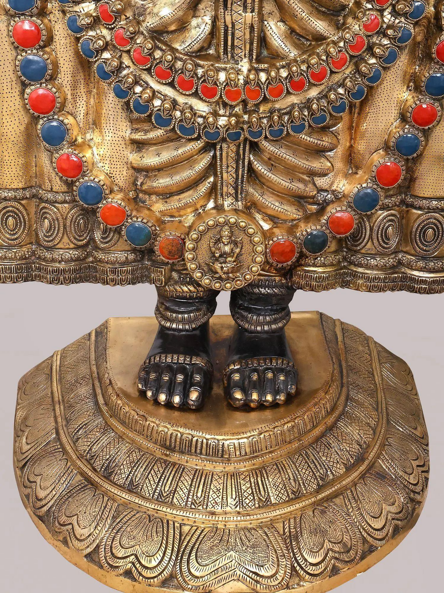 Brassaura® Tirupati Balaji Standing Idol with Black & Gold Colour and Colourful Stone Finish | Pure Superfine Brass Handcrafted Murti | Brass Statue for Home Temple, Pooja Room | Height 67 Inches | Weight 104 Kgs