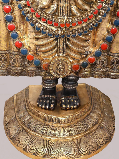 Brassaura® Tirupati Balaji Standing Idol with Black & Gold Colour and Colourful Stone Finish | Pure Superfine Brass Handcrafted Murti | Brass Statue for Home Temple, Pooja Room | Height 67 Inches | Weight 104 Kgs
