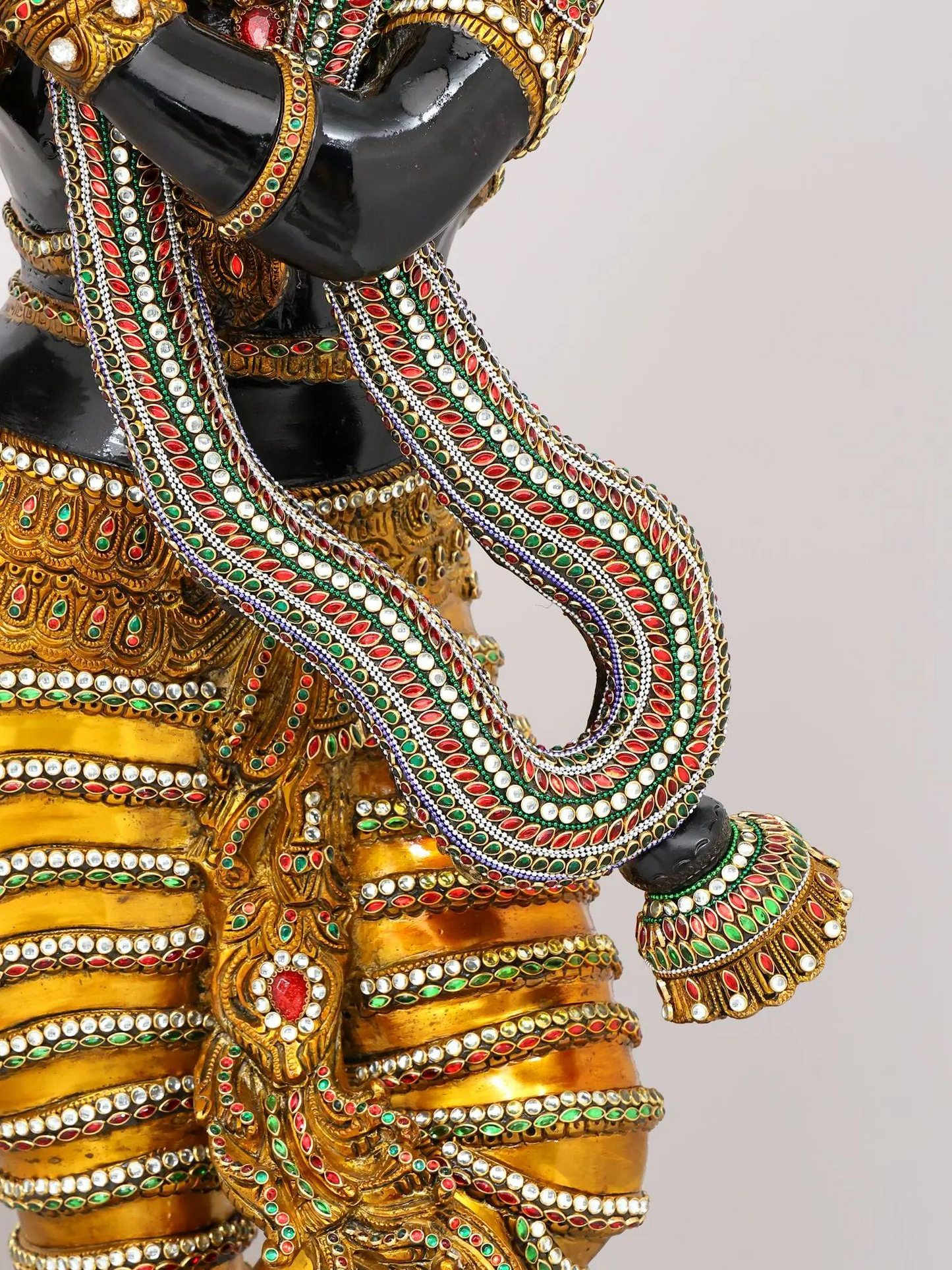 Brassaura® Krishna Standing Playing Flute Idol with Black Colour and Colourful Stone Inlay Finish | Pure Superfine Brass Handcrafted Murti | Brass Statue for Home Temple, Pooja Room | Height 45 Inches | Weight 56 Kgs