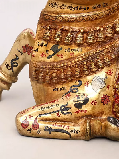 Brassaura® Nandi Reclining Idol with Hand-Painted Gold Finish | Pure Superfine Brass Handcrafted Murti | Brass Statue for Home Temple, Pooja Room | Height 22 Inches | Weight 28.2 Kgs