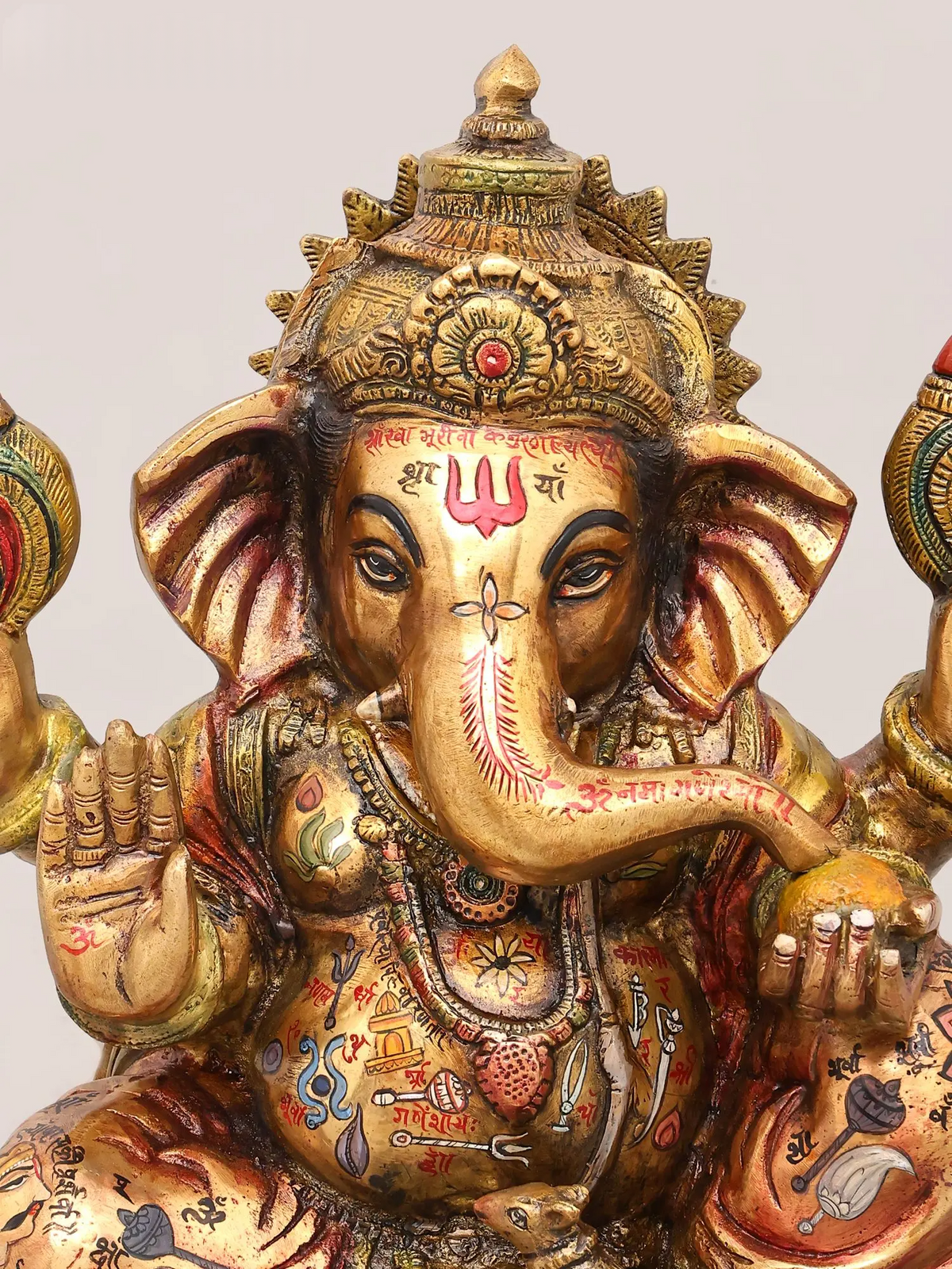 Brassaura® Ganesha Seated Blessing Pose Idol with Hand-Painted Gold Finish | Pure Superfine Brass Handcrafted Murti | Brass Statue for Home Temple, Pooja Room | Height 13 Inches | Weight 10.39 Kgs