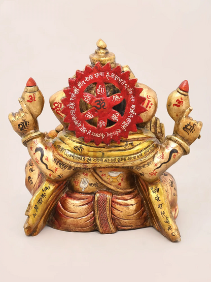 Brassaura® Ganesha Seated Blessing Pose Idol with Hand-Painted Gold Finish | Pure Superfine Brass Handcrafted Murti | Brass Statue for Home Temple, Pooja Room | Height 13 Inches | Weight 10.39 Kgs