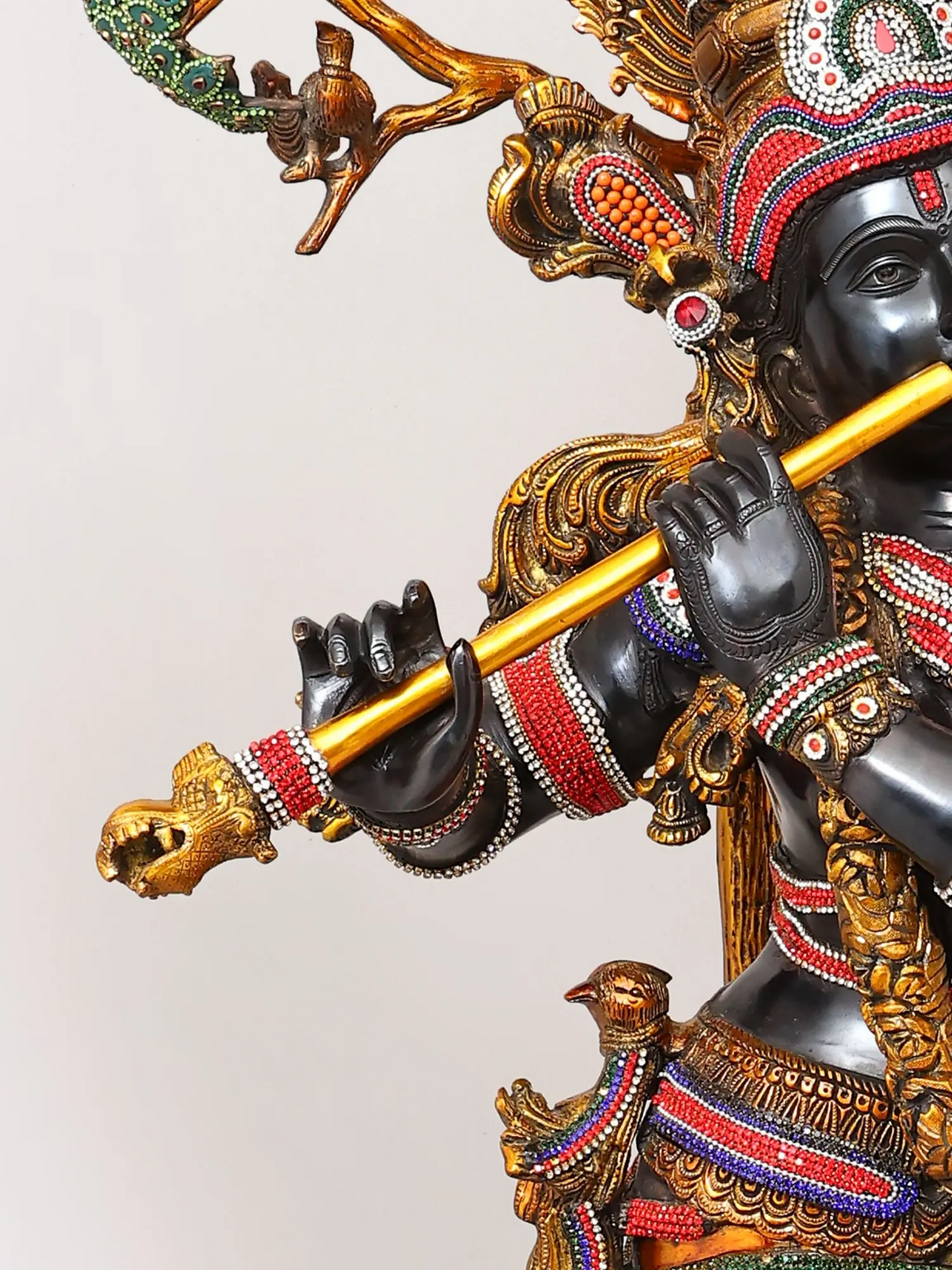 Brassaura® Krishna Tribhanga Playing Flute Idol with Multi-Color Inlay Finish | Pure Superfine Brass Handcrafted Murti | Brass Statue for Home Temple, Pooja Room | Height 57 Inches | Weight 80.16 Kgs
