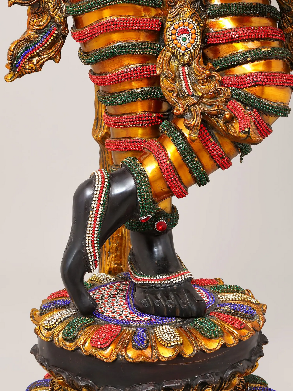 Brassaura® Krishna Tribhanga Playing Flute Idol with Multi-Color Inlay Finish | Pure Superfine Brass Handcrafted Murti | Brass Statue for Home Temple, Pooja Room | Height 57 Inches | Weight 80.16 Kgs