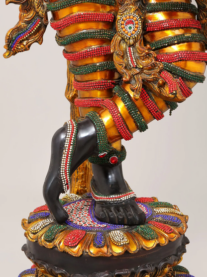 Brassaura® Krishna Tribhanga Playing Flute Idol with Multi-Color Inlay Finish | Pure Superfine Brass Handcrafted Murti | Brass Statue for Home Temple, Pooja Room | Height 57 Inches | Weight 80.16 Kgs