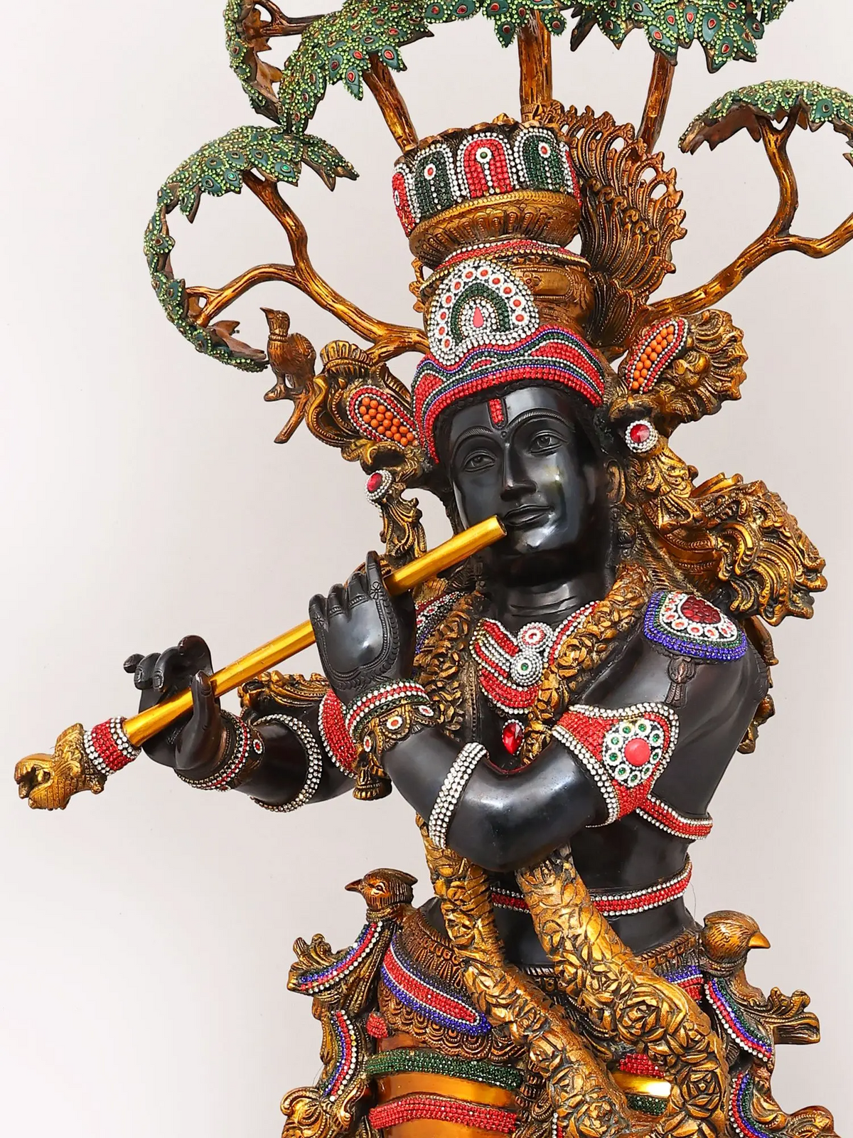 Brassaura® Krishna Tribhanga Playing Flute Idol with Multi-Color Inlay Finish | Pure Superfine Brass Handcrafted Murti | Brass Statue for Home Temple, Pooja Room | Height 57 Inches | Weight 80.16 Kgs