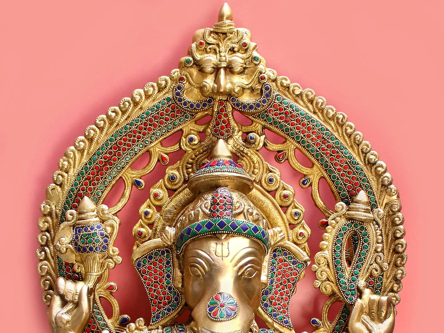 Brassaura™ Grand Lord Ganesha with Intricate Stone Inlay Work | Height 26 Inches & Weight 34.30 kgs