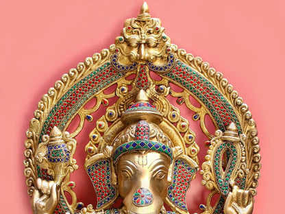 Brassaura™ Grand Lord Ganesha with Intricate Stone Inlay Work | Height 26 Inches & Weight 34.30 kgs