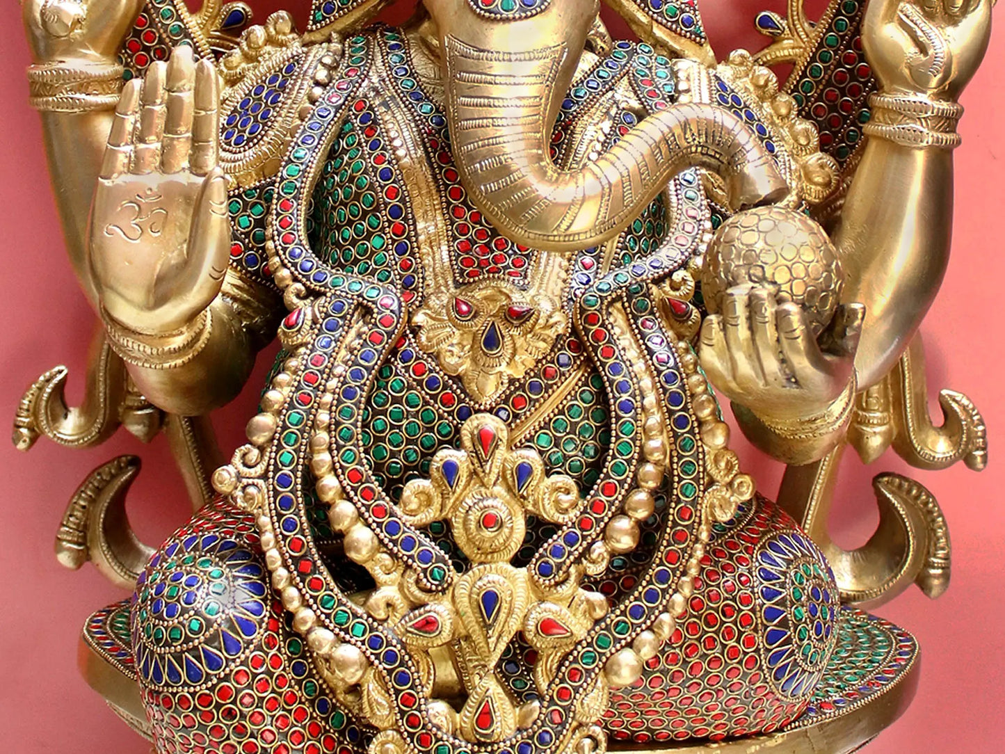 Brassaura™ Grand Lord Ganesha with Intricate Stone Inlay Work | Height 26 Inches & Weight 34.30 kgs