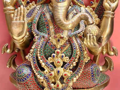 Brassaura™ Grand Lord Ganesha with Intricate Stone Inlay Work | Height 26 Inches & Weight 34.30 kgs