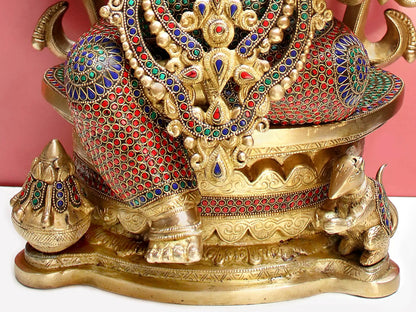 Brassaura™ Grand Lord Ganesha with Intricate Stone Inlay Work | Height 26 Inches & Weight 34.30 kgs