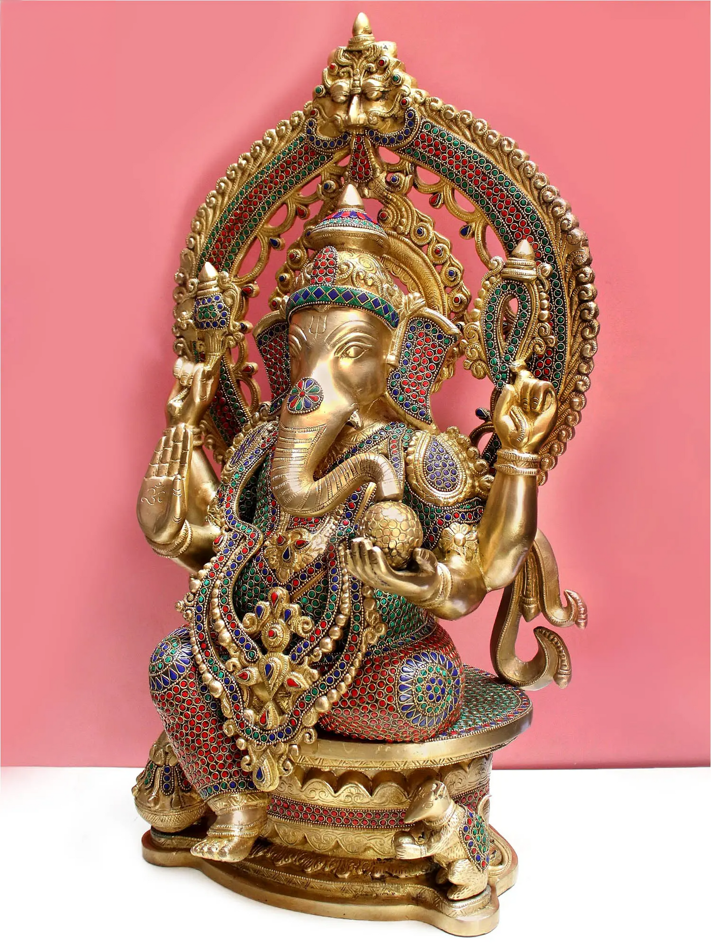 Brassaura™ Grand Lord Ganesha with Intricate Stone Inlay Work | Height 26 Inches & Weight 34.30 kgs