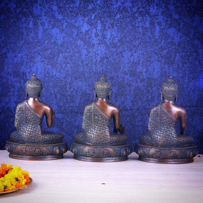 Brass Bhumisprasa, Blessing Buddha Three Statue Weight 6.8 kg & Height 13.5 Inch