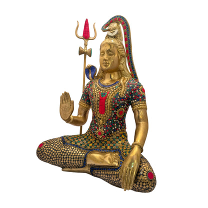 Brassaura™ Brass Shiva Idol Adorned with Gem Stones –– Height 20 Inches & Weight 13.7 Kgs | Traditional Décor
