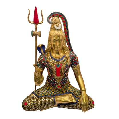 Brassaura™ Brass Shiva Idol Adorned with Gem Stones –– Height 20 Inches & Weight 13.7 Kgs | Traditional Décor