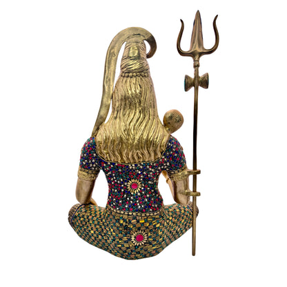 Brassaura™ Brass Shiva Idol Adorned with Gem Stones –– Height 20 Inches & Weight 13.7 Kgs | Traditional Décor